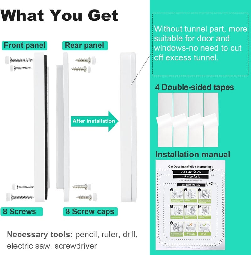 Lessmon Cat Door for Windows, Pet Doors and Sliding Door, Safety Pet Door with 4 Way Lock, Weatherproof Cat Flap for Thin Door and Wall(Large, 9.8 * 9.3 * 0.78in) - Image 2